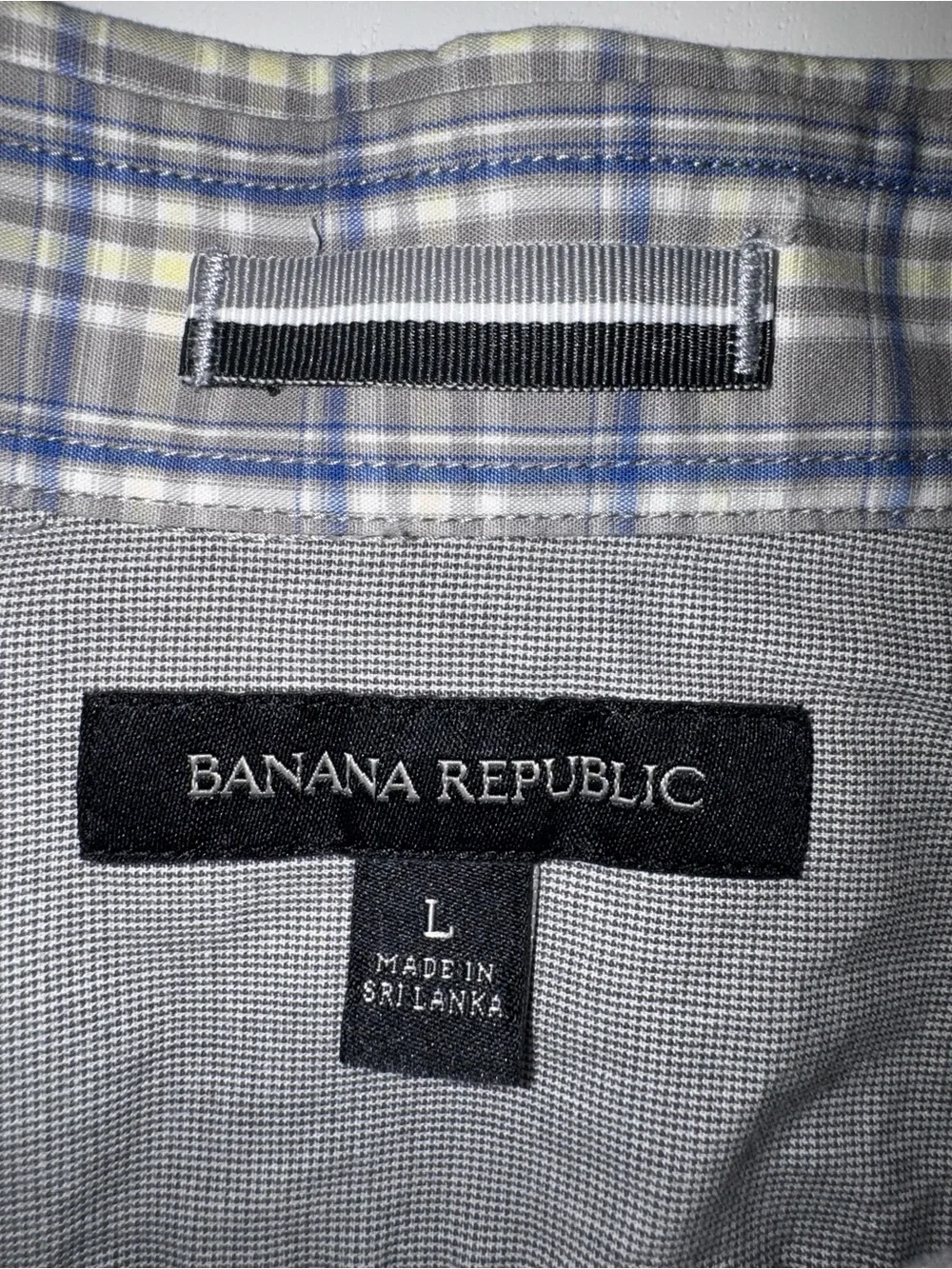 Banana Republic Men’s Plaid Button-Up Shirt, Short Sleeve, Point Collar, L